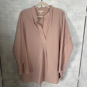Eileen Fisher women’s blouse pullover blush cotton, long sleeve with feminine
